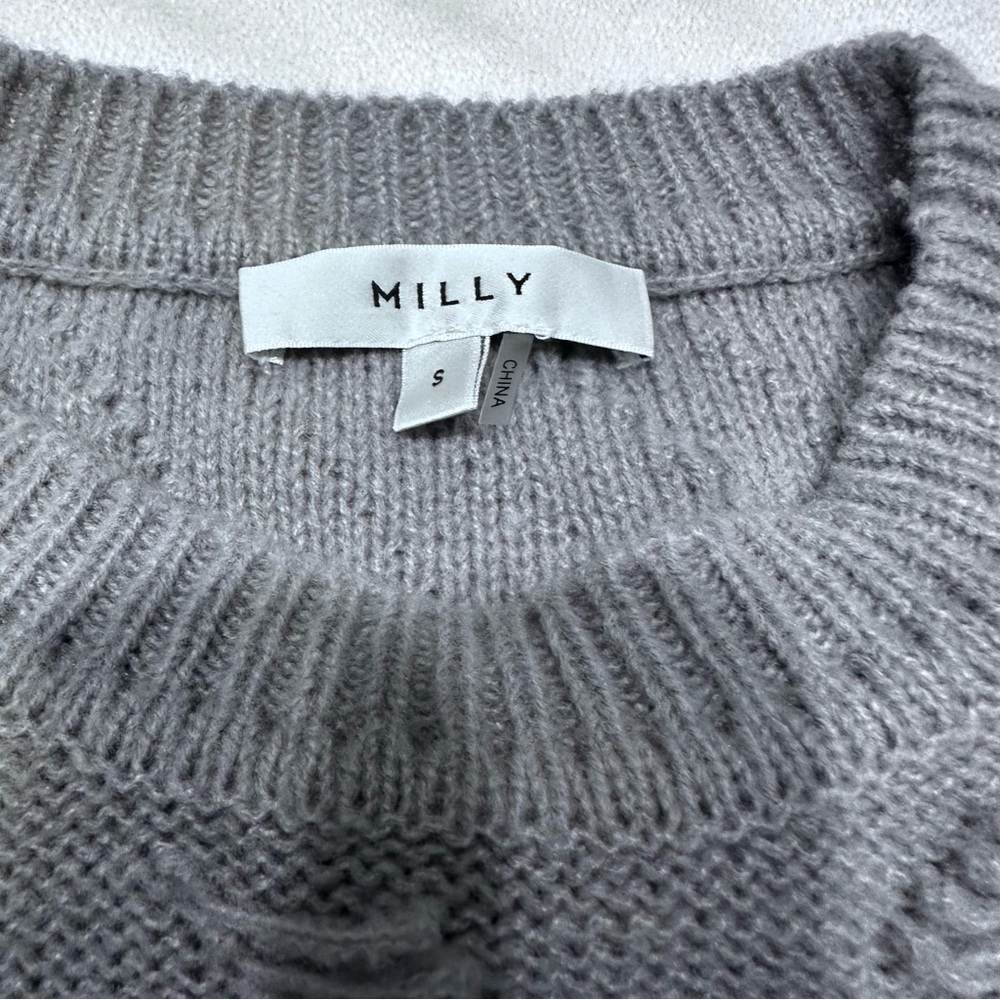 Milly Cropped Fringe Looped Gray Knit Sweater‎ Small - Picture 6 of 11